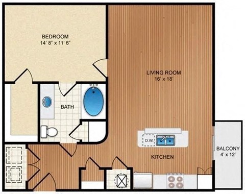 Floor plan for 1 bed, 1 bath, 825 sqft