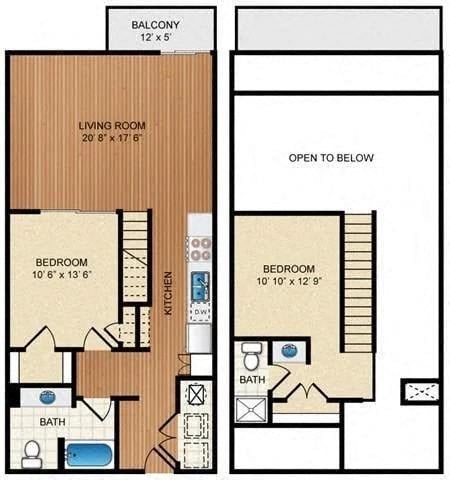 Floor plan for 2 beds, 2 baths, 1054 sqft