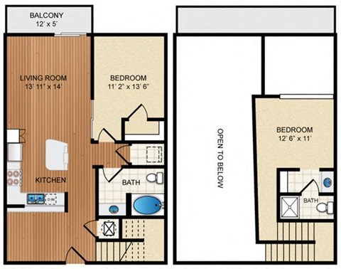 Floor plan for 2 beds, 2 baths, 1065 sqft