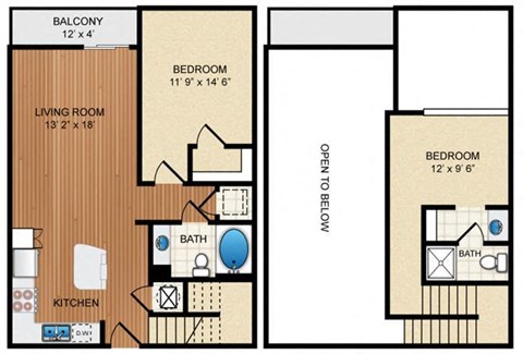 Floor plan for 2 beds, 2 baths, 1080 sqft