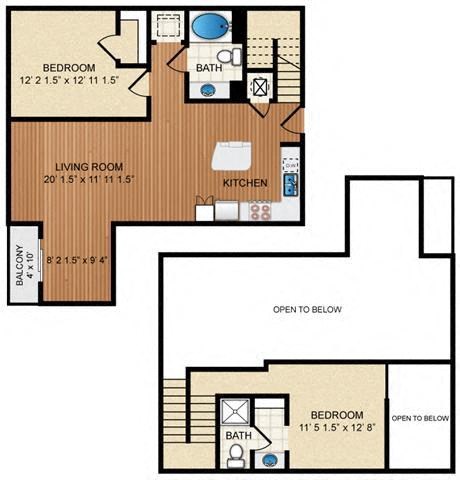 Floor plan for 2 beds, 2 baths, 1138 sqft