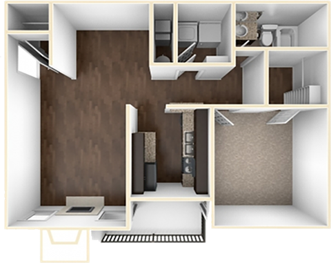 Floor plan for 1 bed, 1 bath, 850 sqft