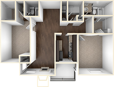 Floor plan for 2 beds, 2 baths, 1100 sqft