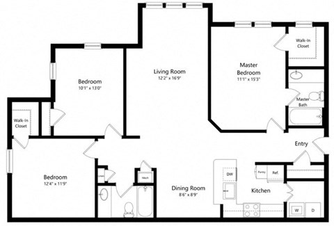 Floor plan for 3 beds, 2 baths, 1320 sqft