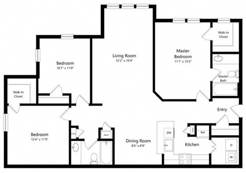 Floor plan for 3 beds, 2 baths, 1320 sqft