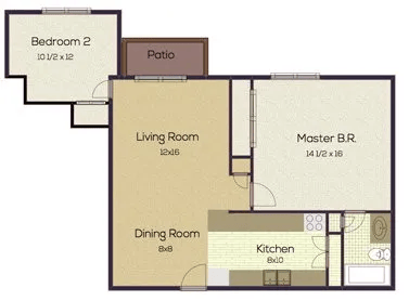 Floor plan for 2 beds, 1 bath, 720 sqft