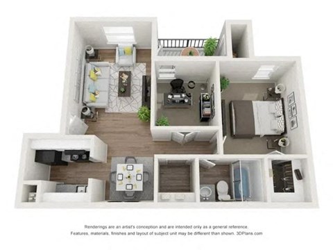 Floor plan for 1 bed, 1 bath, 751 sqft