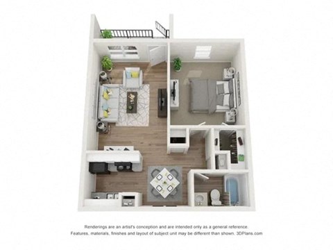 Floor plan for 1 bed, 1 bath, 632 sqft