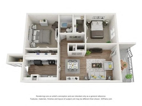 Floor plan for 2 beds, 1 bath, 794 sqft