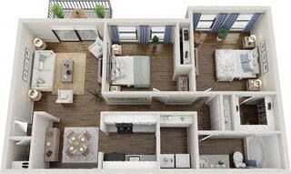 Floor plan for 2 beds, 1 bath, 1050 sqft