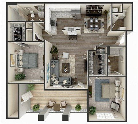Floor plan for 2 beds, 2 baths, 1211 sqft