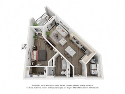 Floor plan for 1 bed, 1 bath, 781 sqft