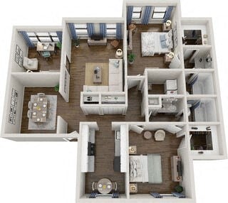 Floor plan for 2 beds, 2 baths, 1400 sqft