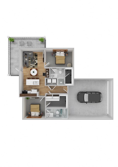 Floor plan for 2 beds, 2 baths, 1078 sqft