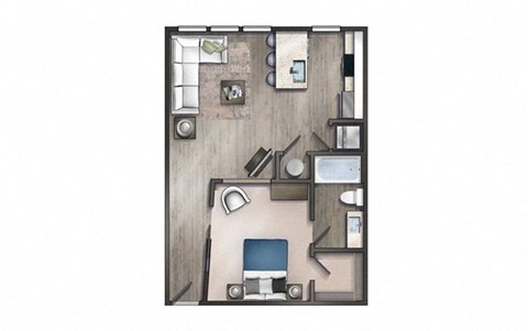 Floor plan for 1 bed, 1 bath, 667 sqft