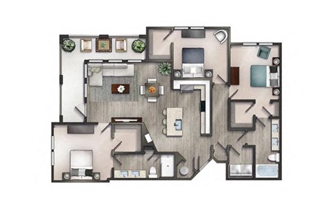 Floor plan for 3 beds, 2 baths, 1400 sqft