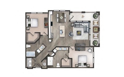 Floor plan for 2 beds, 2 baths, 1161 sqft