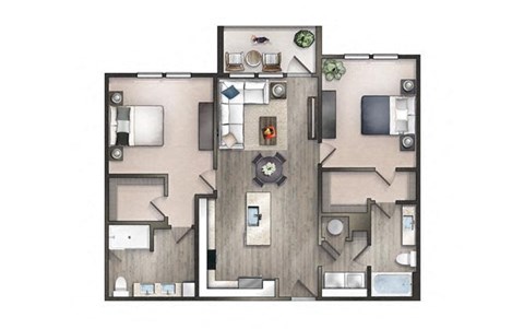 Floor plan for 2 beds, 2 baths, 1110 sqft
