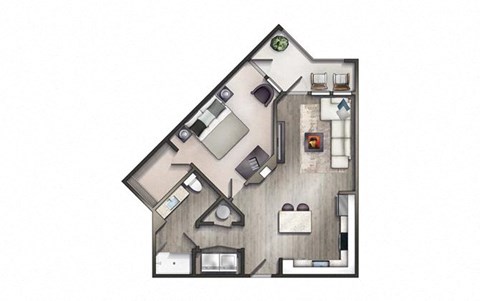 Floor plan for 1 bed, 1 bath, 744 sqft