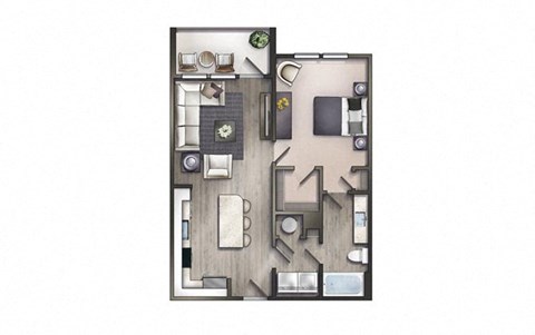 Floor plan for 1 bed, 1 bath, 728 sqft