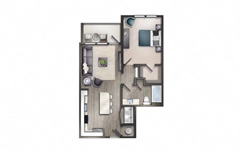 Floor plan for 1 bed, 1 bath, 726 sqft
