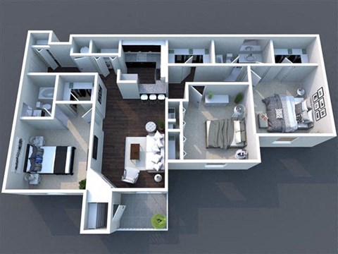 Floor plan for 3 beds, 2 baths, 1200 sqft
