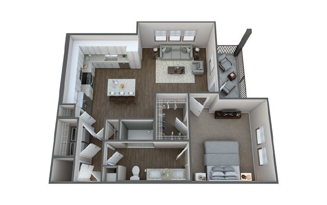 Floor plan for 1 bed, 1 bath, 796 sqft