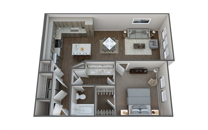 Floor plan for 1 bed, 1 bath, 820 sqft