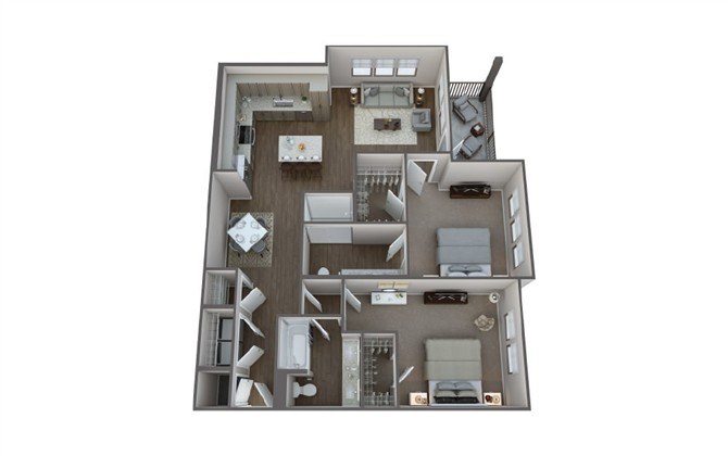 Floor plan for 2 beds, 2 baths, 1201 sqft