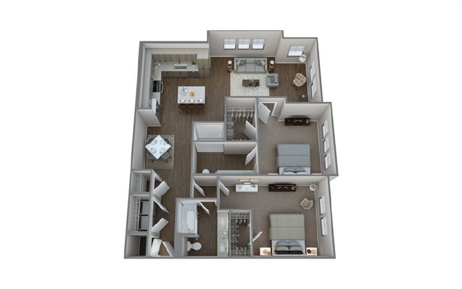 Floor plan for 2 beds, 2 baths, 1278 sqft