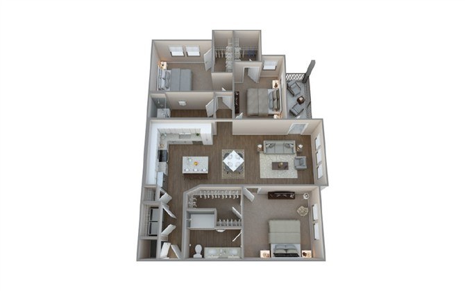 Floor plan for 3 beds, 2 baths, 1340 sqft