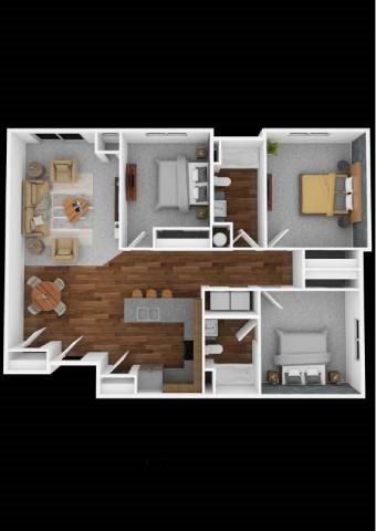 Floor plan for 3 beds, 2 baths, 1280 sqft