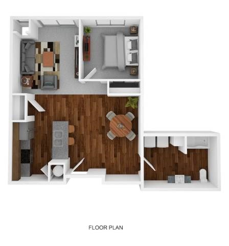 Floor plan for 1 bed, 1 bath, 609 sqft