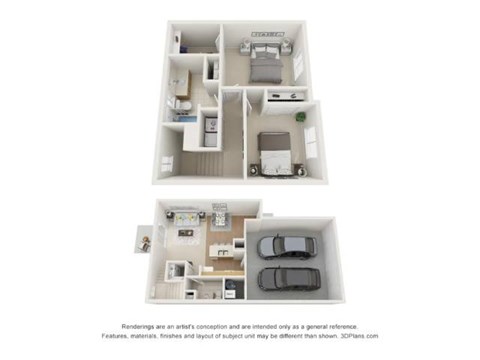 Floor plan for 2 beds, 1.5 baths, 1078 sqft
