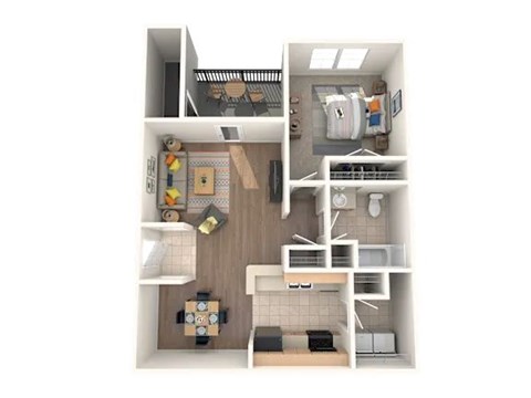 Floor plan for 1 bed, 1 bath, 773 sqft