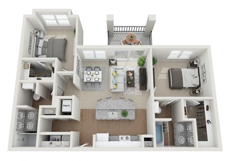 Floor plan for 2 beds, 2 baths, 1112 sqft