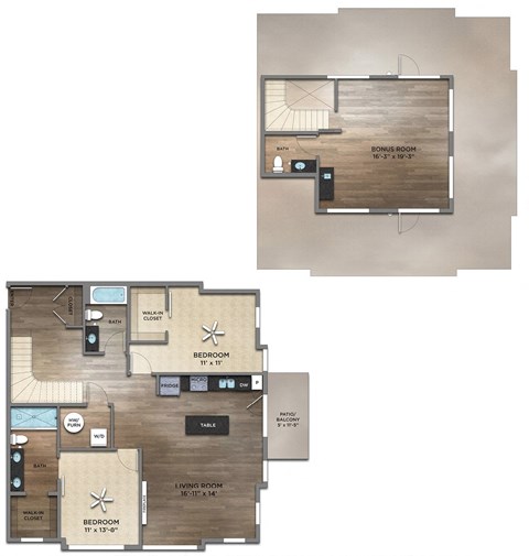 Floor plan for 2 beds, 2.5 baths, 1806 sqft