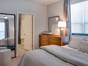 Indian Land apartment for rent - a bedroom with a bed and a mirror and a closet