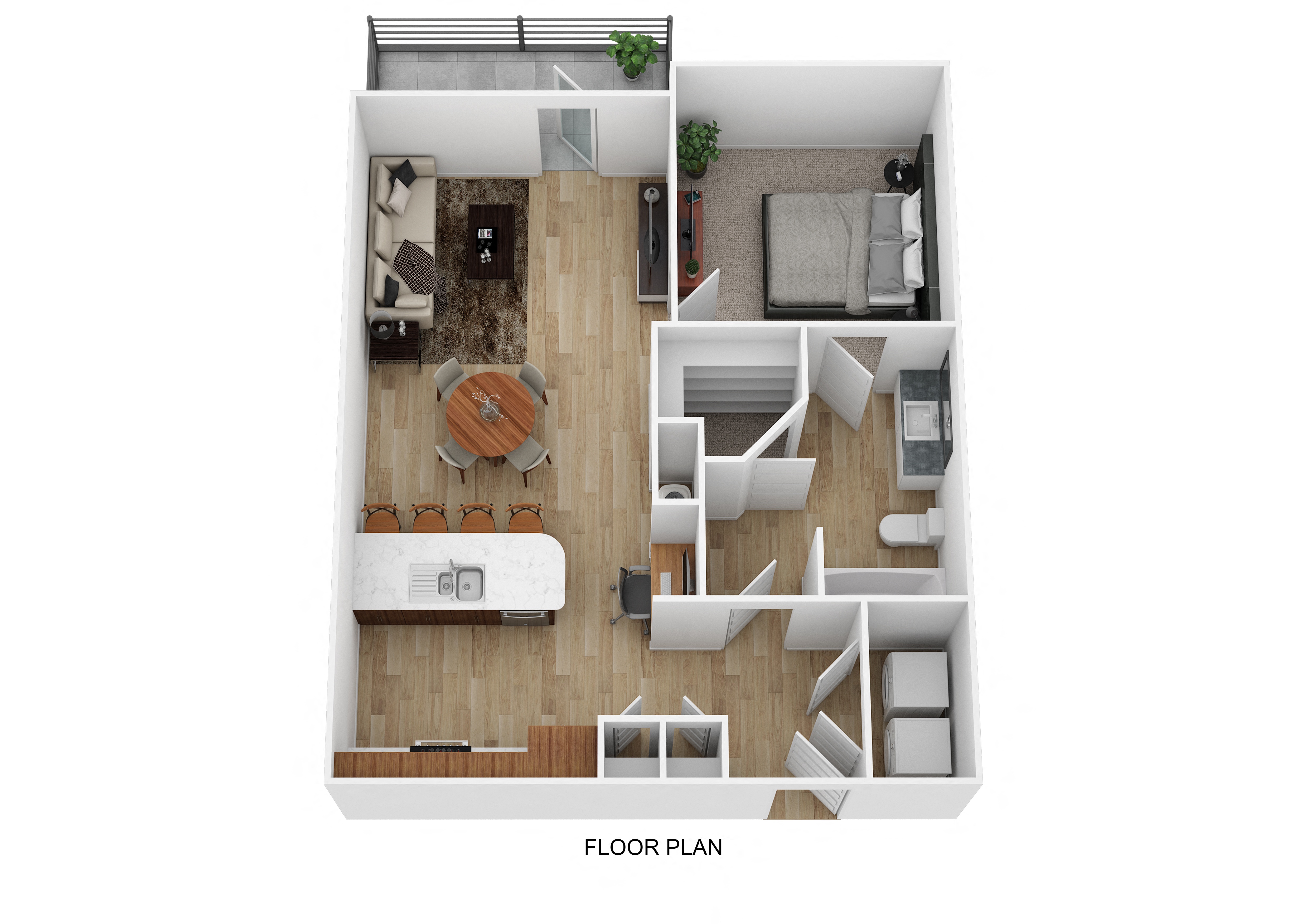 Floor plan for 1 bed, 1 bath, 705 sqft