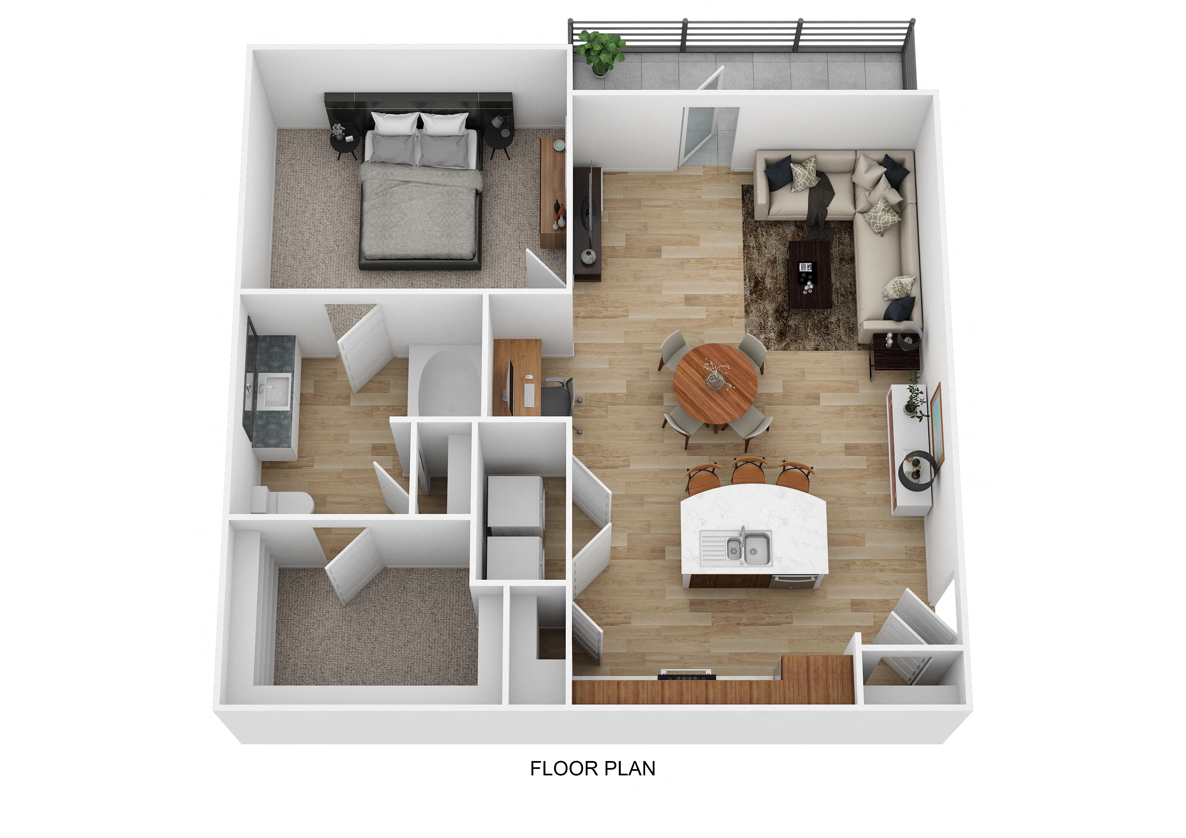 Floor plan for 1 bed, 1 bath, 805 sqft