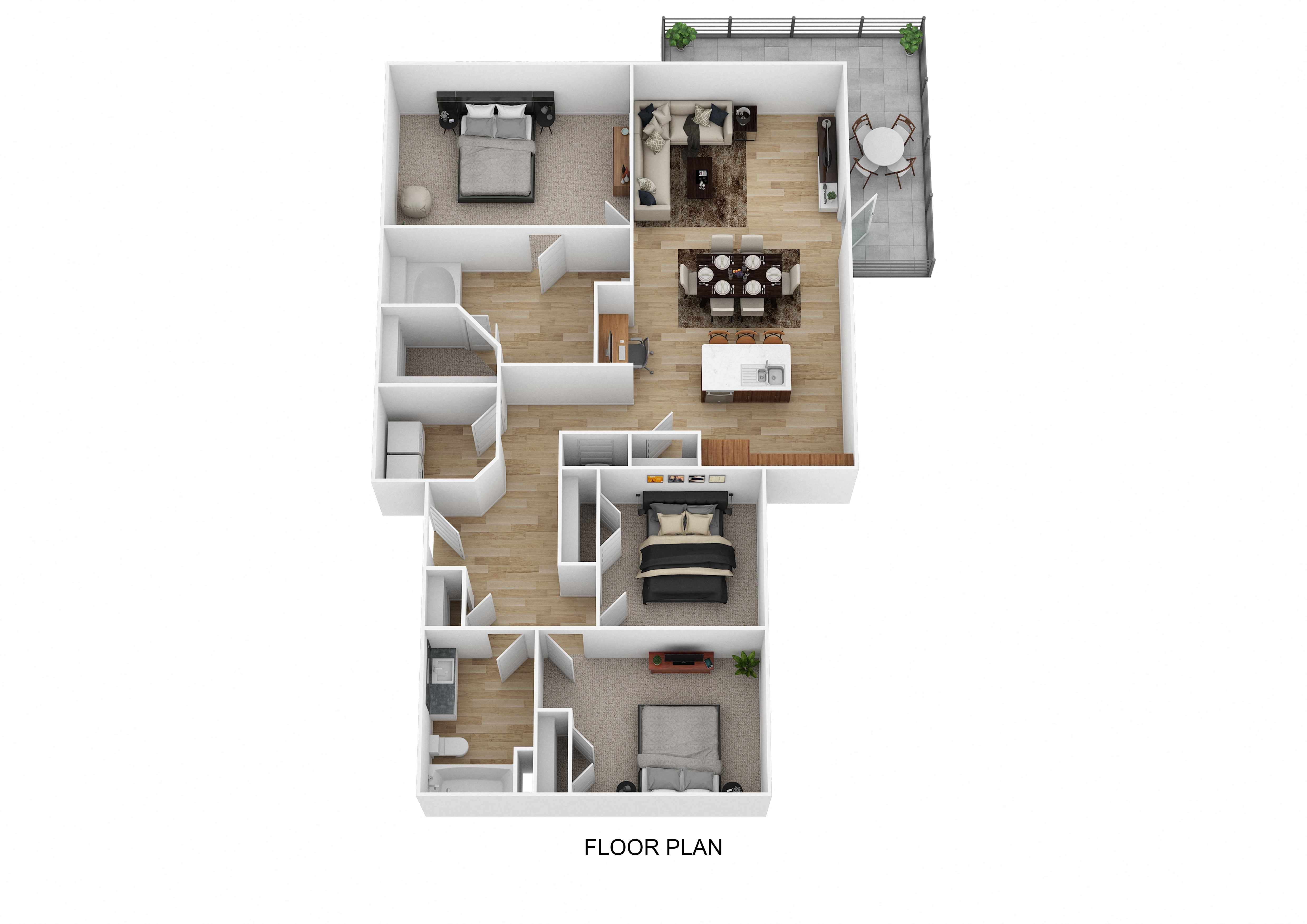 Floor plan for 3 beds, 2 baths, 1313 sqft