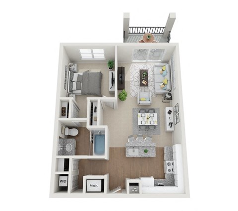 Floor plan for 1 bed, 1 bath, 828 sqft