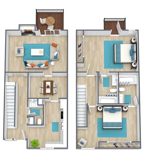 Floor plan for 2 beds, 2 baths, 1200 sqft