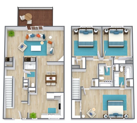 Floor plan for 3 beds, 2.5 baths, 1400 sqft