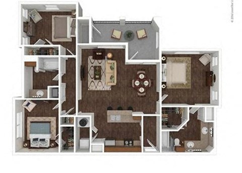 Floor plan for 3 beds, 2 baths, 1345 sqft