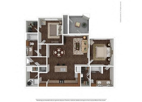 Floor plan for 2 beds, 2 baths, 1128 sqft