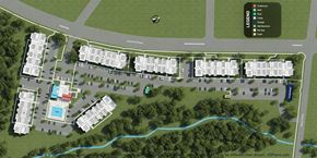 Greenville apartment for rent - a map of a resort area with buildings and a parking lot