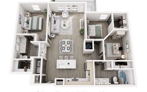Floor plan for 2 beds, 2 baths, 1307 sqft