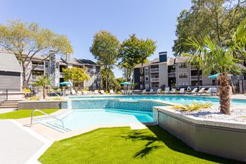 Large swimming pool with palm trees
