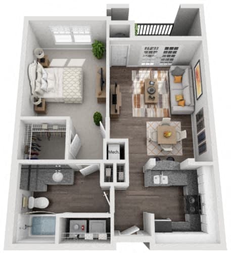 Floor plan for 1 bed, 1 bath, 820 sqft